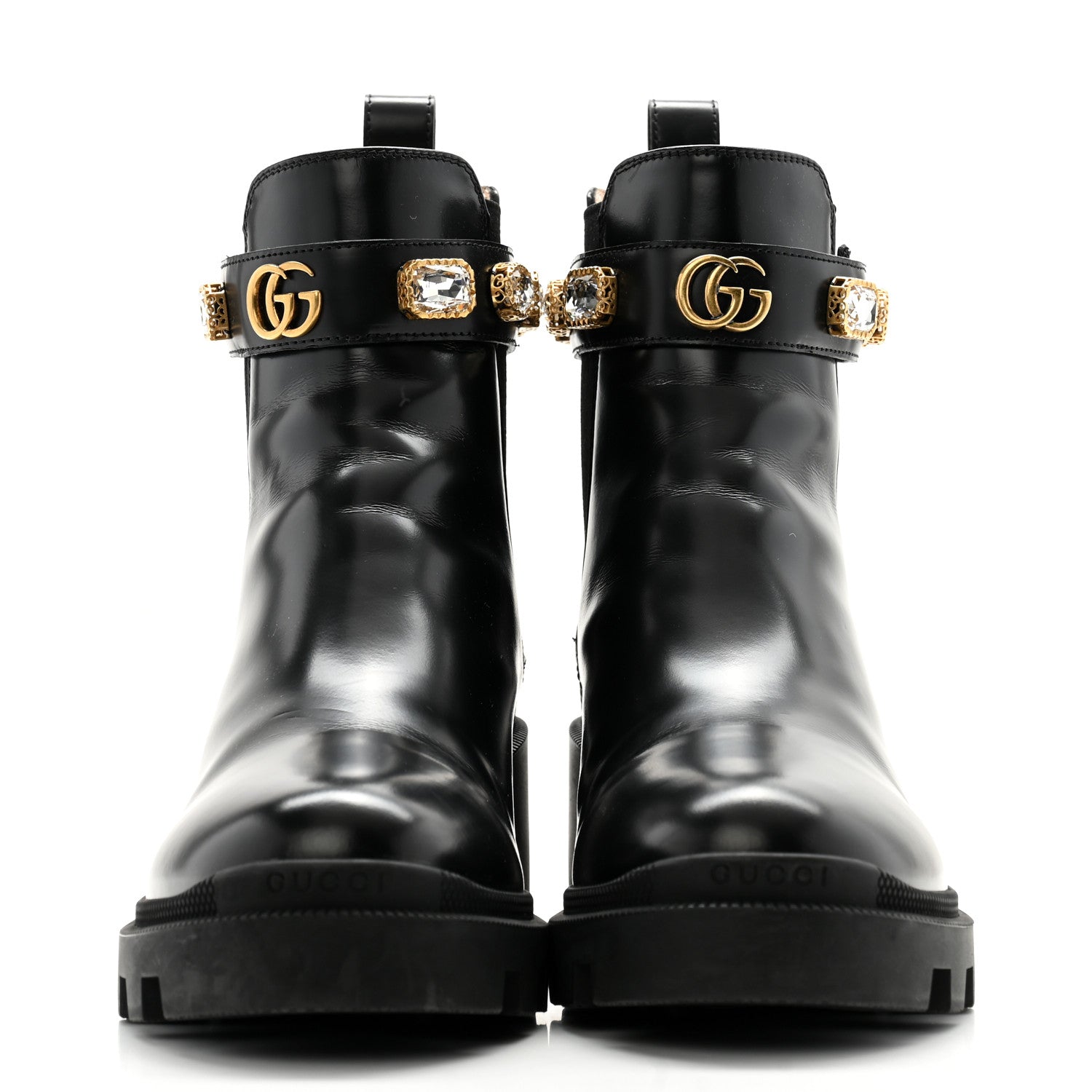 Gucci Calfskin Crystal GG Trip Chelsea Ankle Boots 39.5 Black 2 of 11
