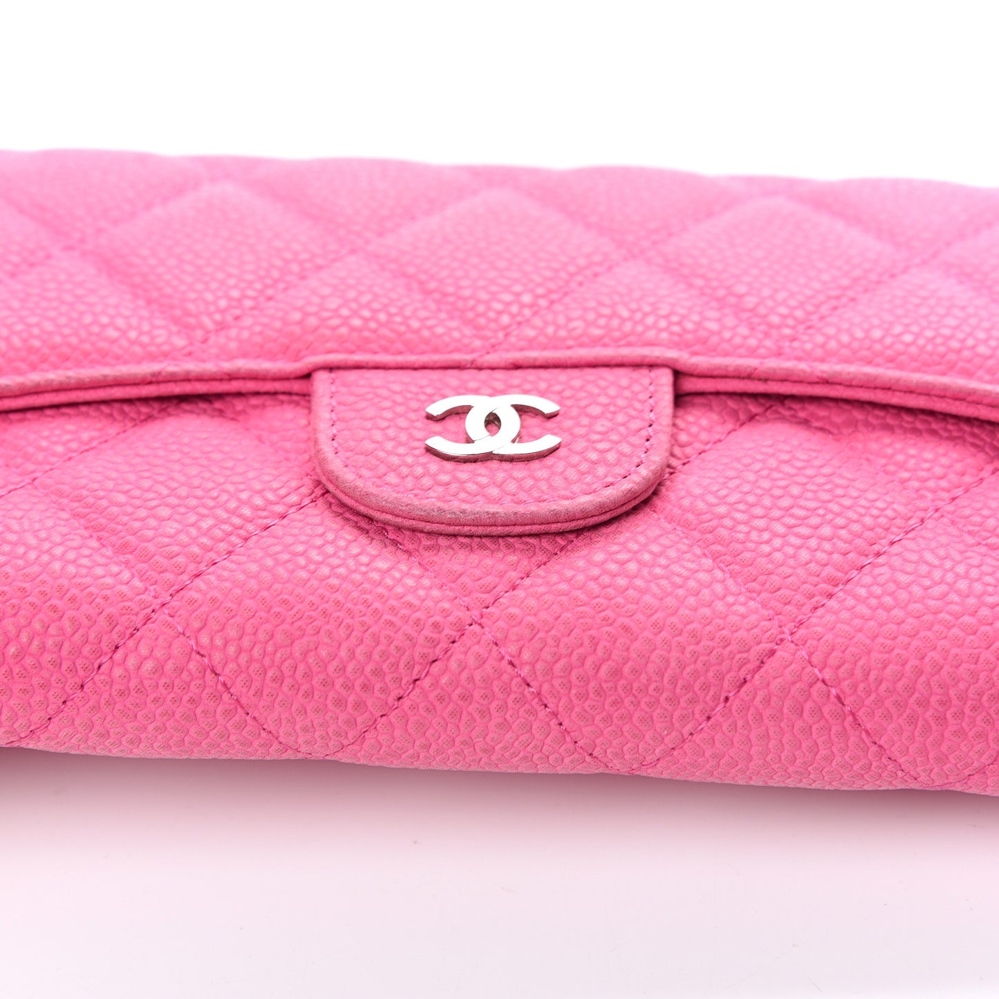 Iridescent Caviar Quilted Large Flap Wallet Pink