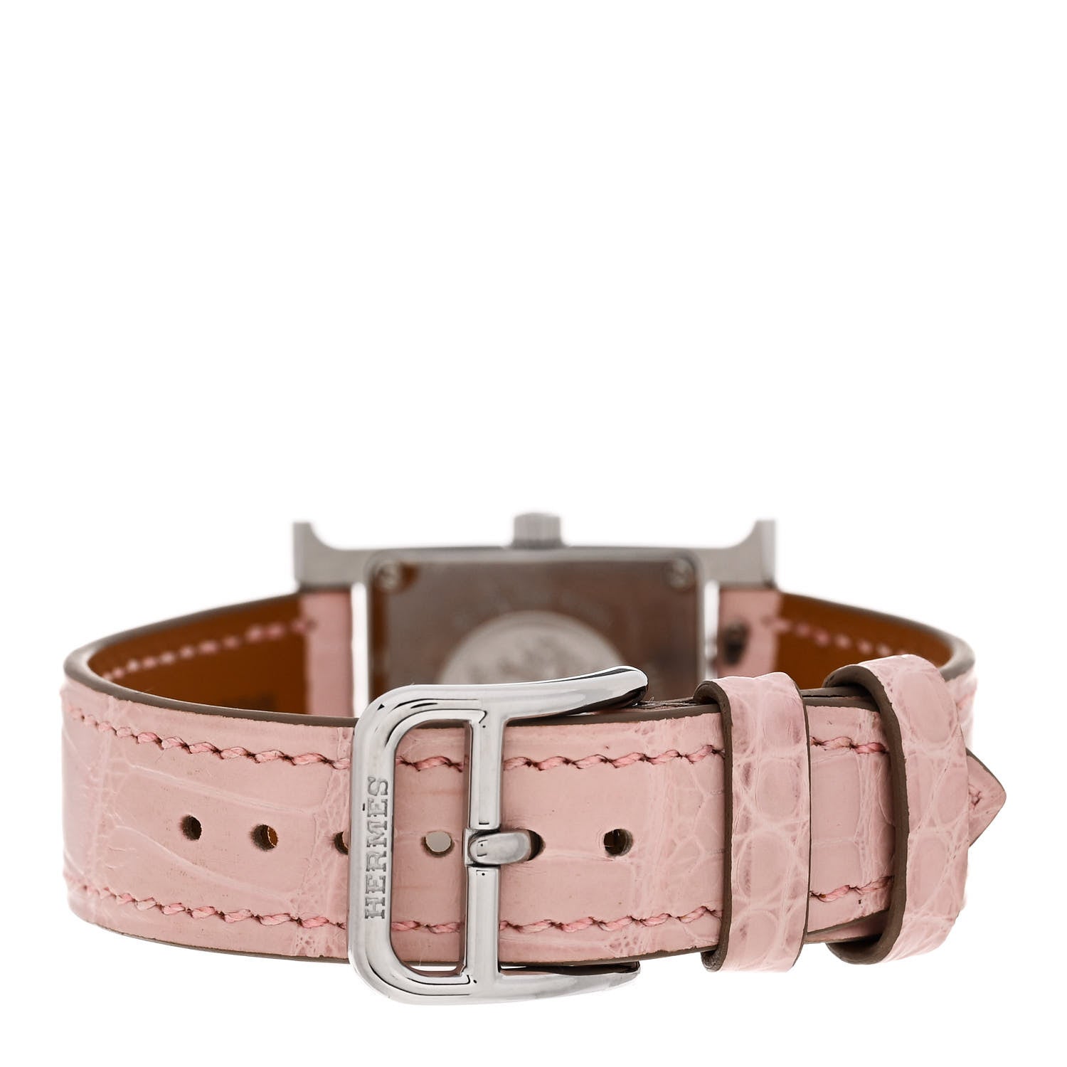 Hermes Stainless Steel Alligator Diamond Bezel Mother of Pearl 21mm Heure H Hour Quartz Watch Rose Pale 3 of 4