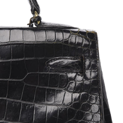 Hermes Shiny Porosus Crocodile Kelly Sellier 32 Black 11 of 50