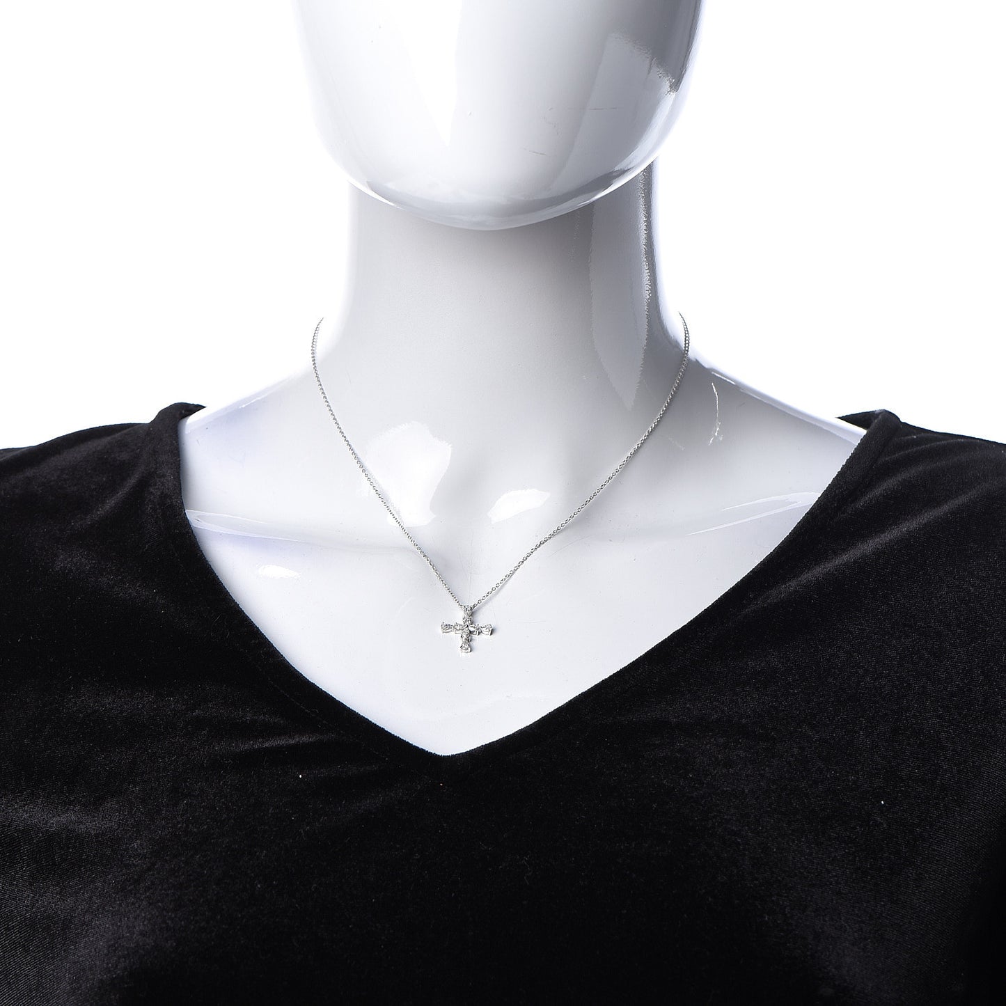 Platinum Diamond Symbols Cross Pendant Necklace