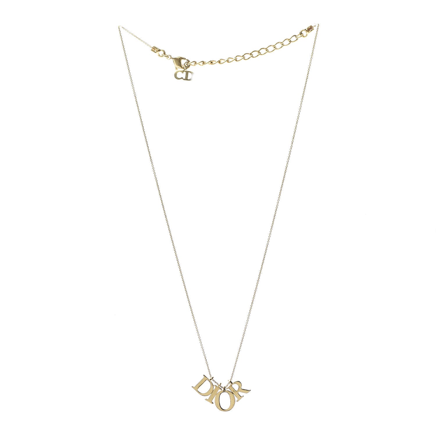 Christian Dior Metal Crystal Logo Necklace Gold 3 of 5