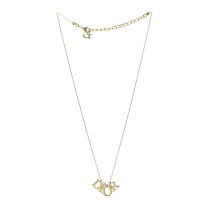 Christian Dior Metal Crystal Logo Necklace Gold 3 of 5