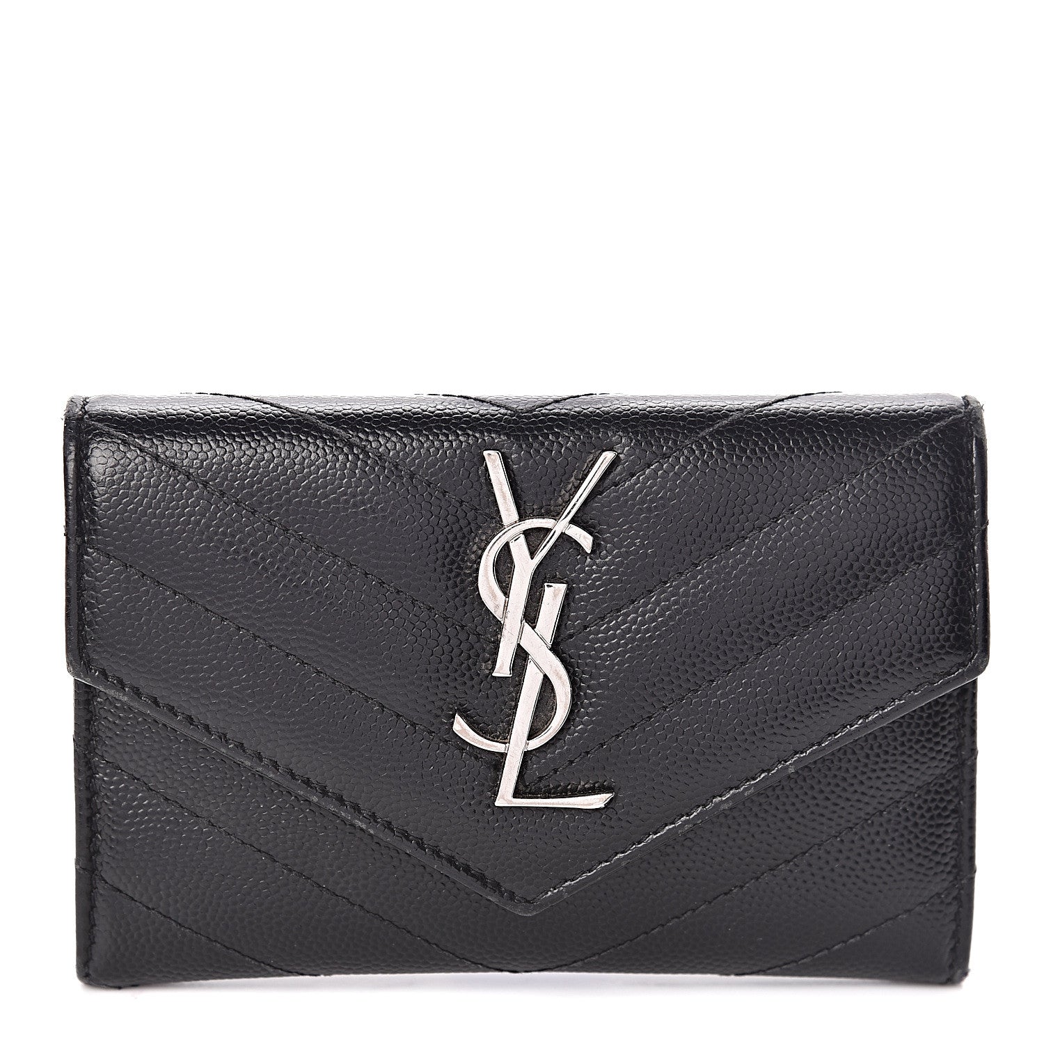 Saint Laurent Grain De Poudre Matelasse Chevron Small Monogram Envelope Wallet Black 1 of 7