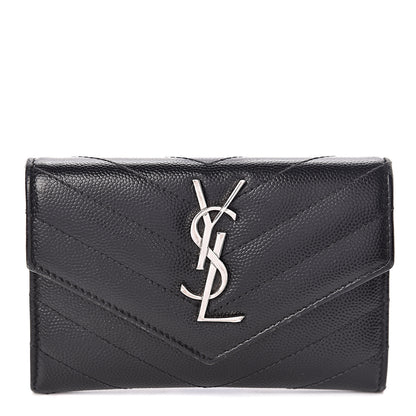 Saint Laurent Grain De Poudre Matelasse Chevron Small Monogram Envelope Wallet Black 1 of 7