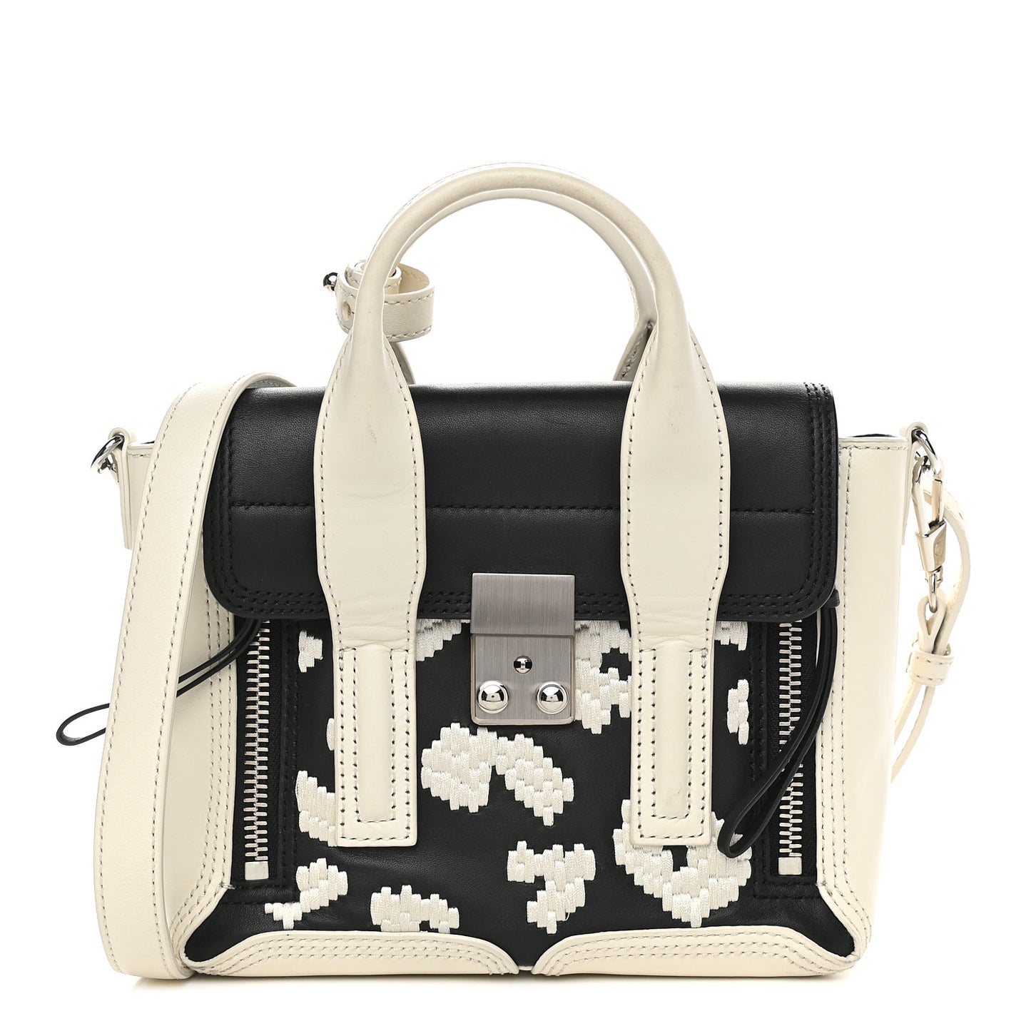 Mini Embroidered Pashli Satchel White Black