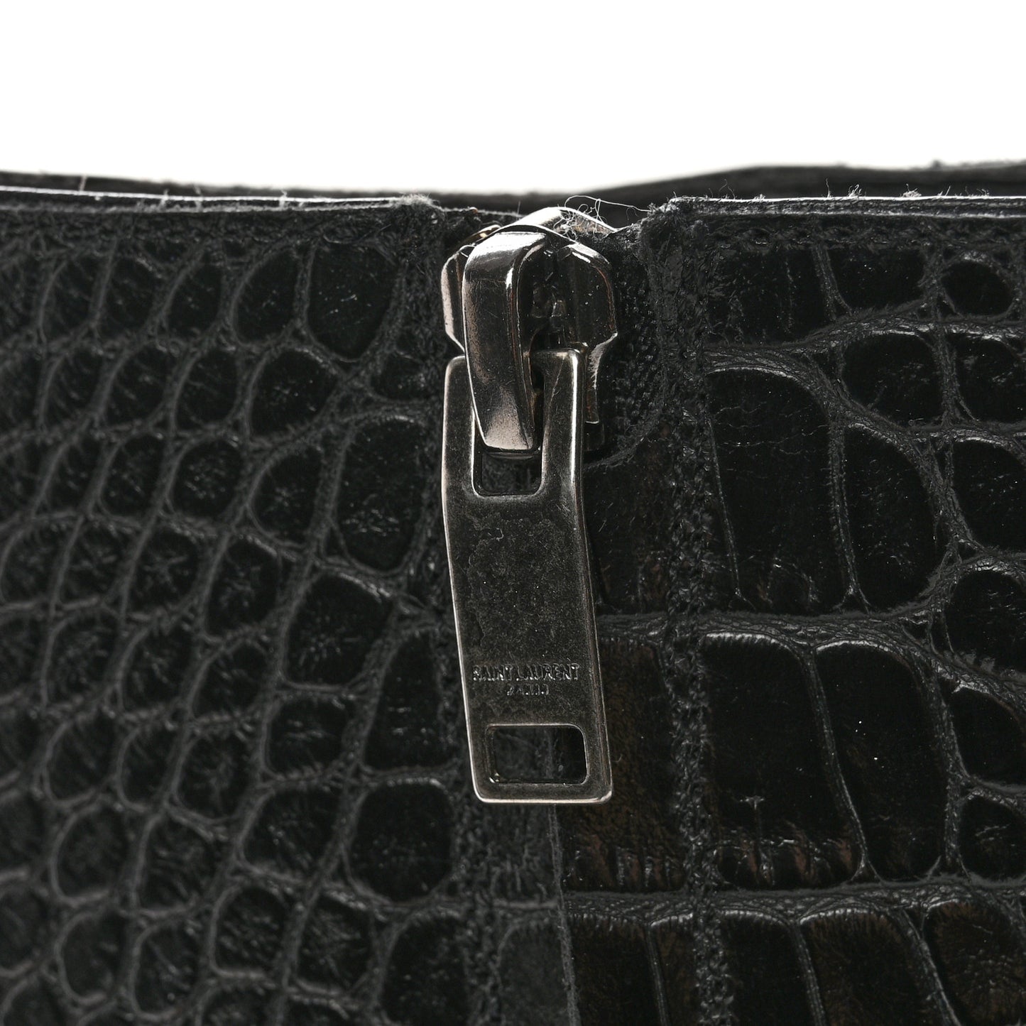 Calfskin Crocodile Embossed Mens Wyatt Harness Boots 44 Black