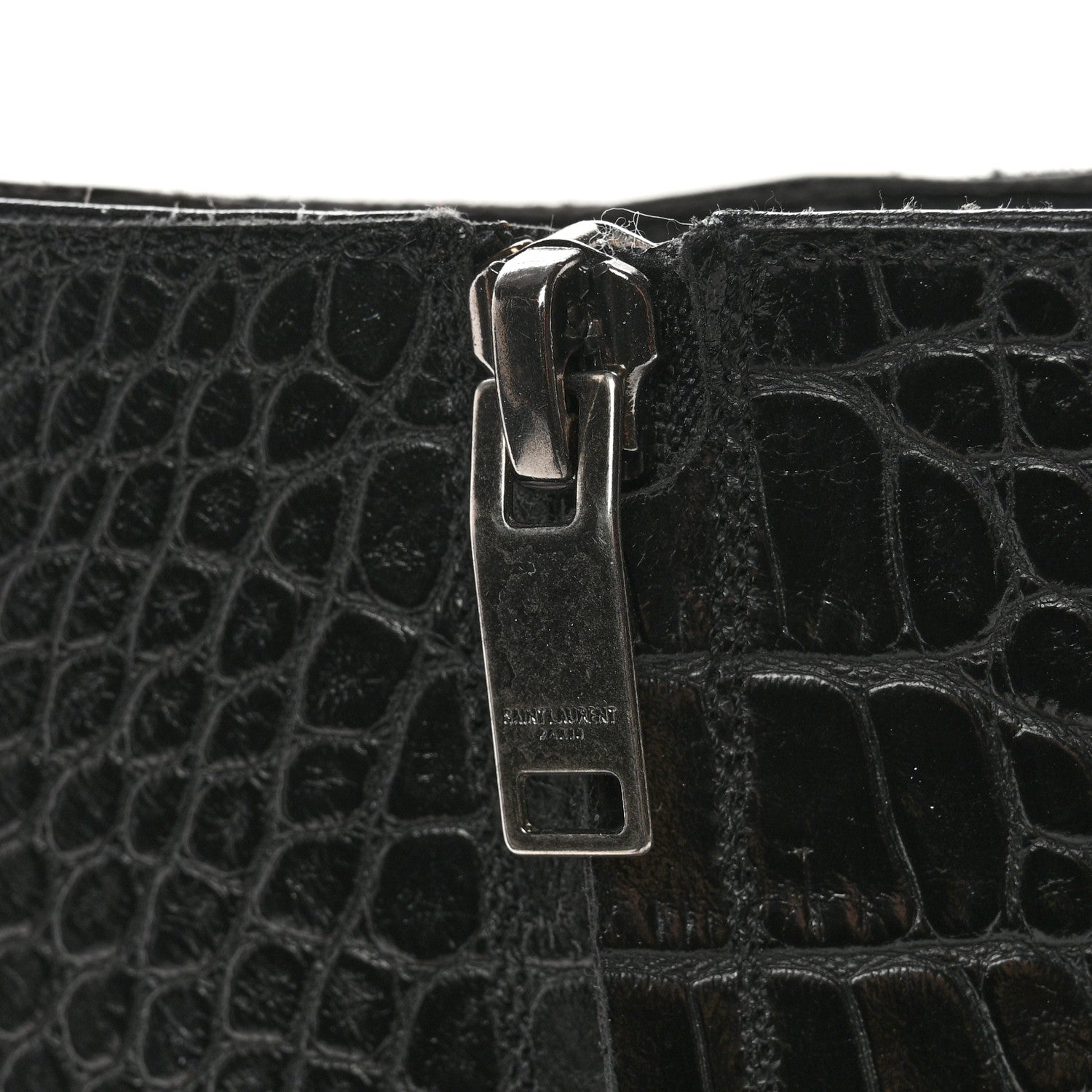 Saint Laurent Calfskin Crocodile Embossed Mens Wyatt Harness Boots 44 Black 10 of 11