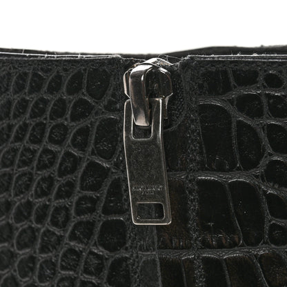 Saint Laurent Calfskin Crocodile Embossed Mens Wyatt Harness Boots 44 Black 10 of 11