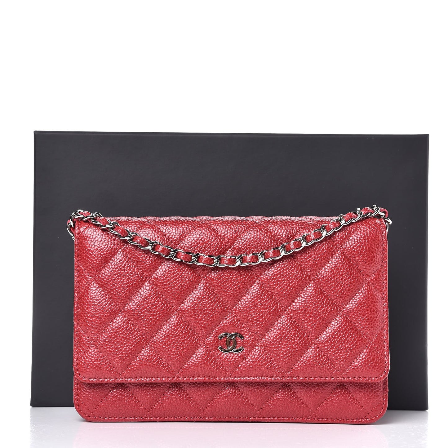 Pearly Caviar Quilted Wallet on Chain WOC Dark Pink
