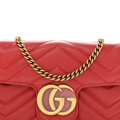 Gucci Calfskin Matelasse Super Mini GG Marmont Shoulder Bag Hibiscus Red 8 of 11