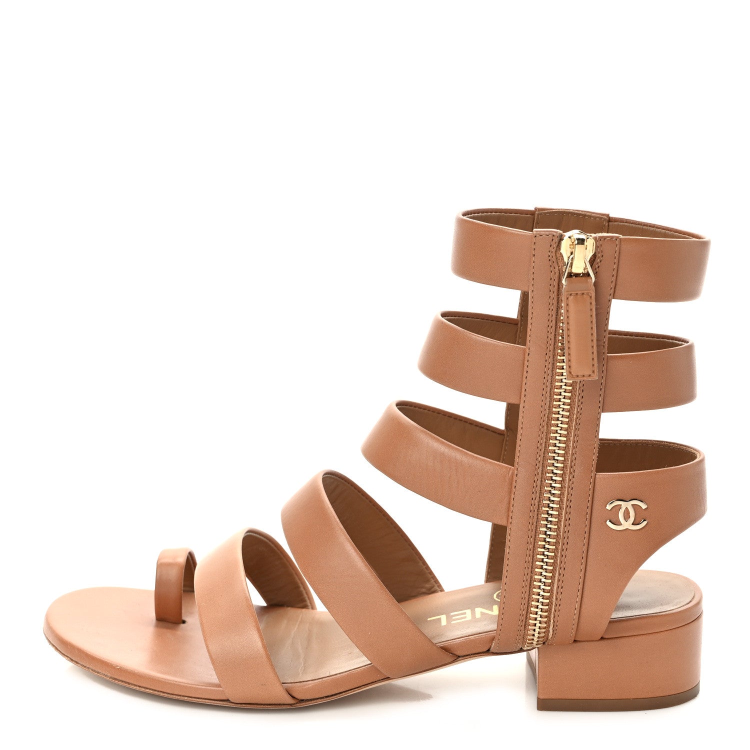Chanel Calfskin Gladiator Sandals 38.5 Brown 1 of 9