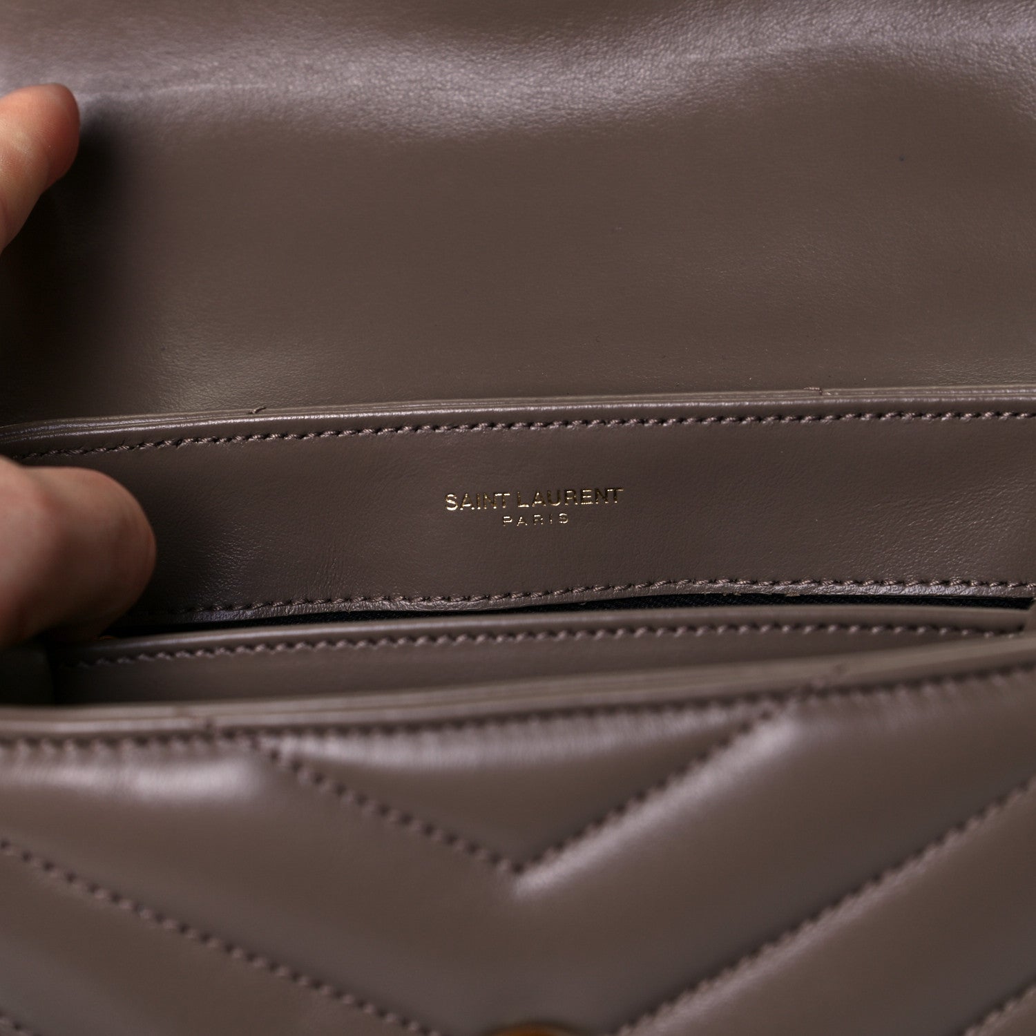 Saint Laurent Calfskin Y Quilted Monogram Toy Loulou Crossbody Bag Dark Beige 7 of 12