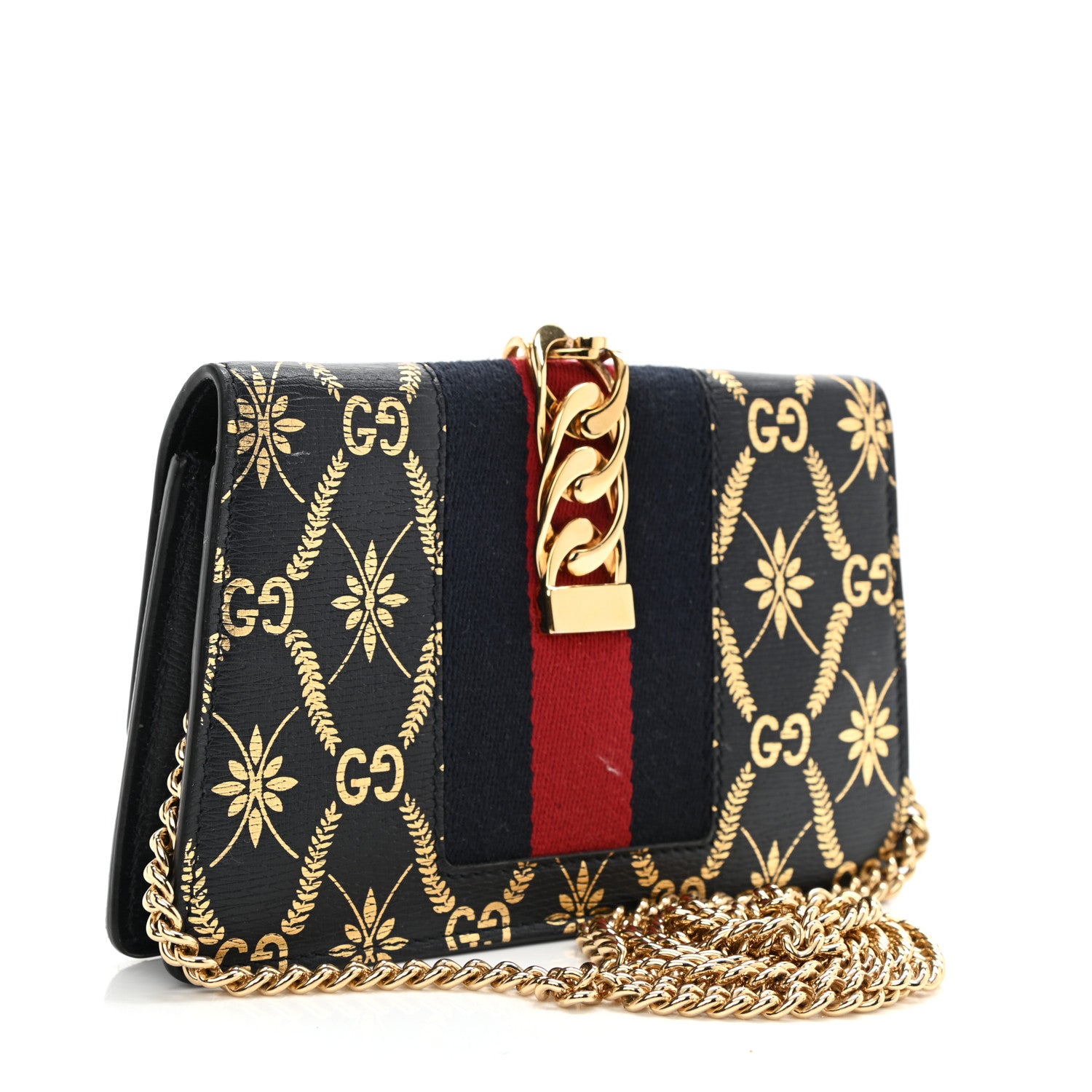 Gucci Textured Calfskin Super Mini Sylvie Chain Shoulder Bag Navy Gold 3 of 13