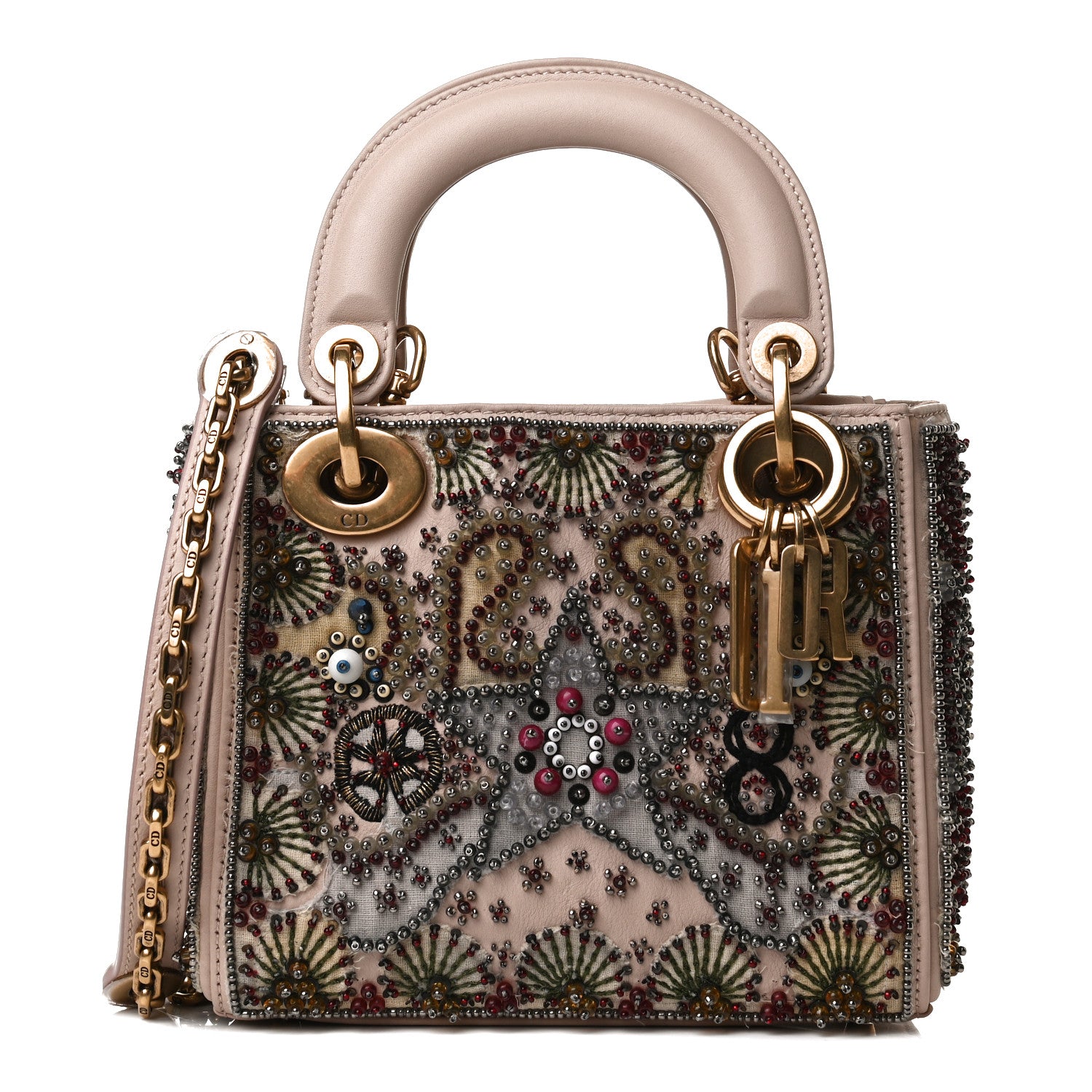 Christian Dior Calfskin Beaded Mini Lady Dior Beige Multicolor 1 of 14