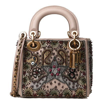 Christian Dior Calfskin Beaded Mini Lady Dior Beige Multicolor 1 of 14