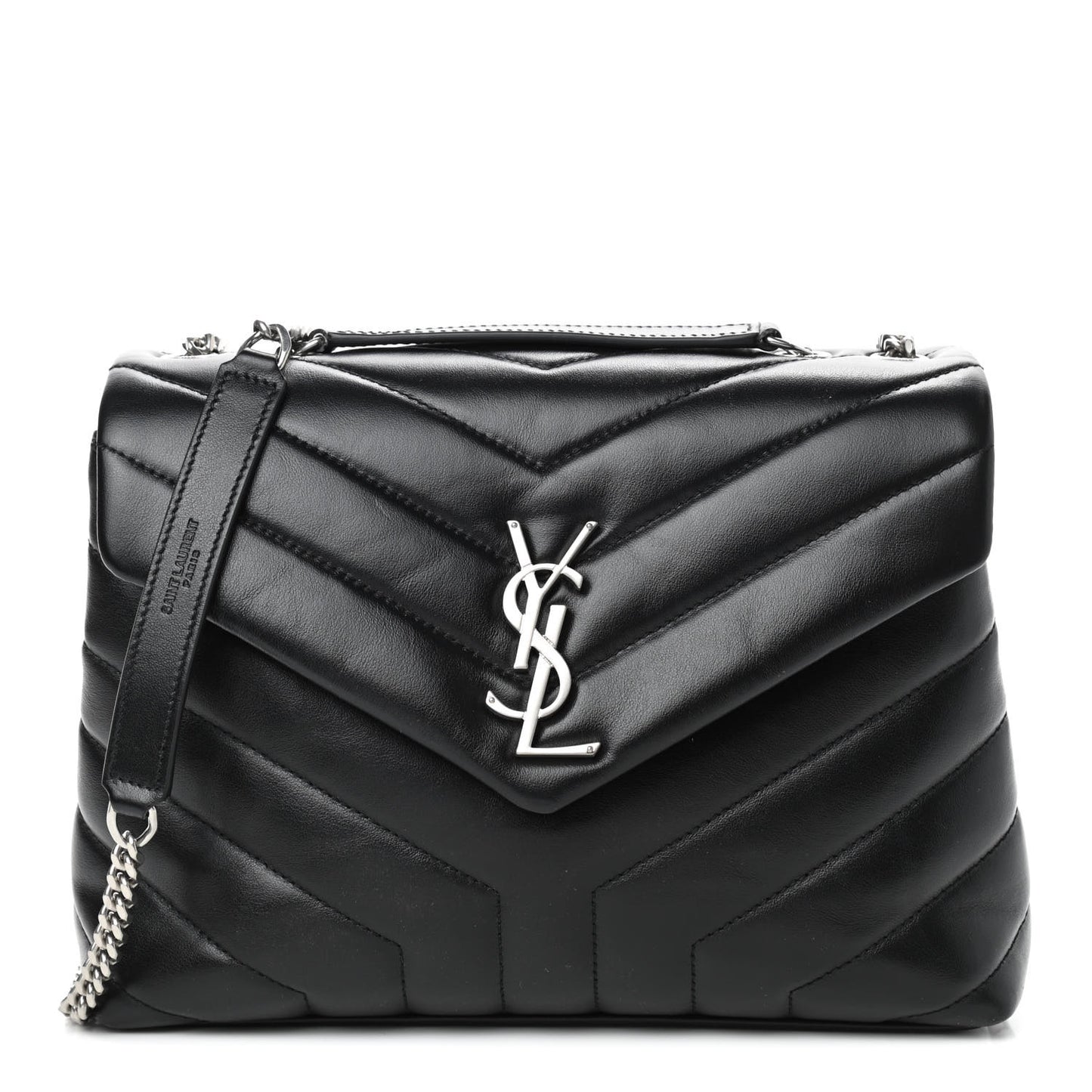 Calfskin Y Quilted Monogram Small Loulou Chain Satchel Black