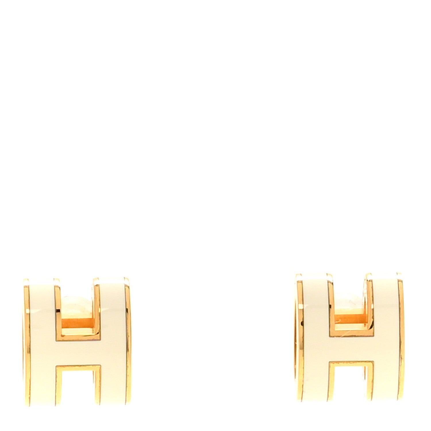 Hermes Gold Lacquered Mini Pop H Earrings White 1 of 5