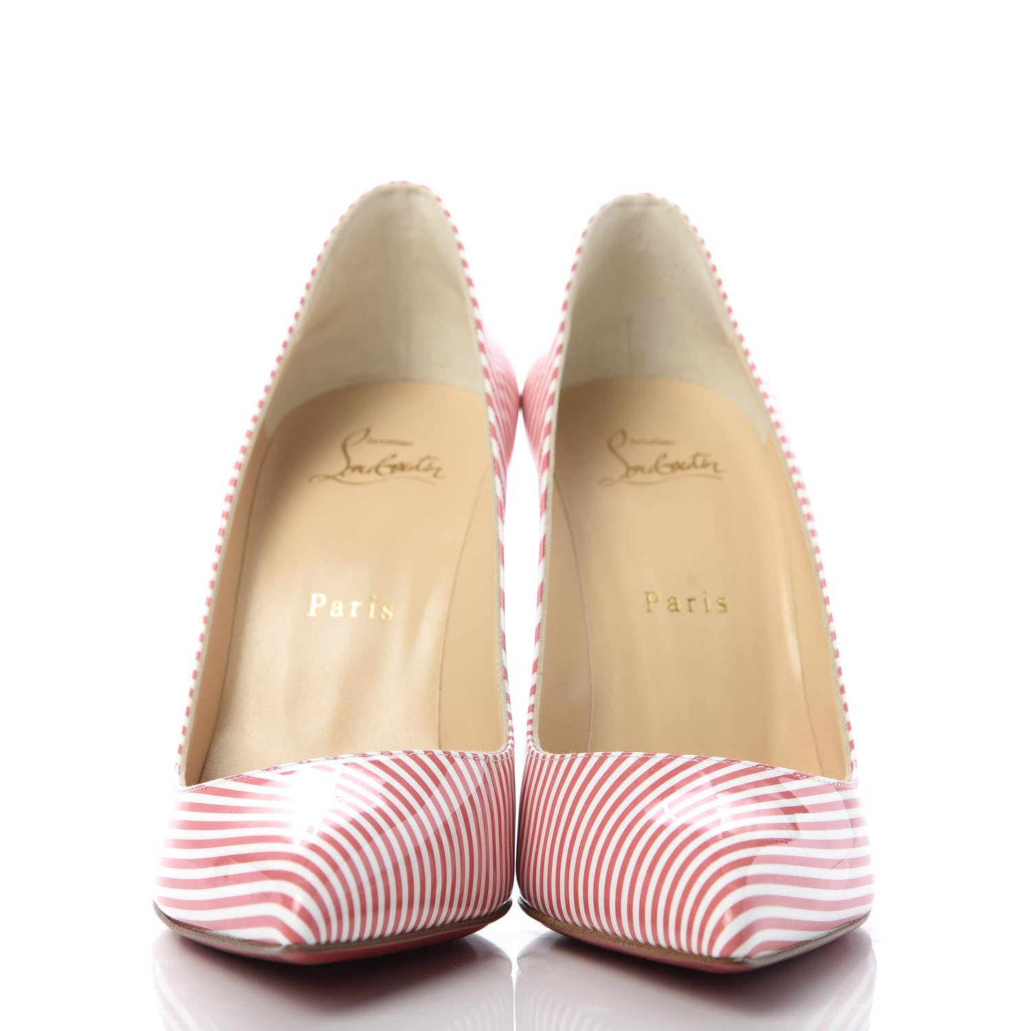 Christian Louboutin Patent Pigalle Follies Stripes 100 Pumps 38.5 Smoothie White 2 of 9