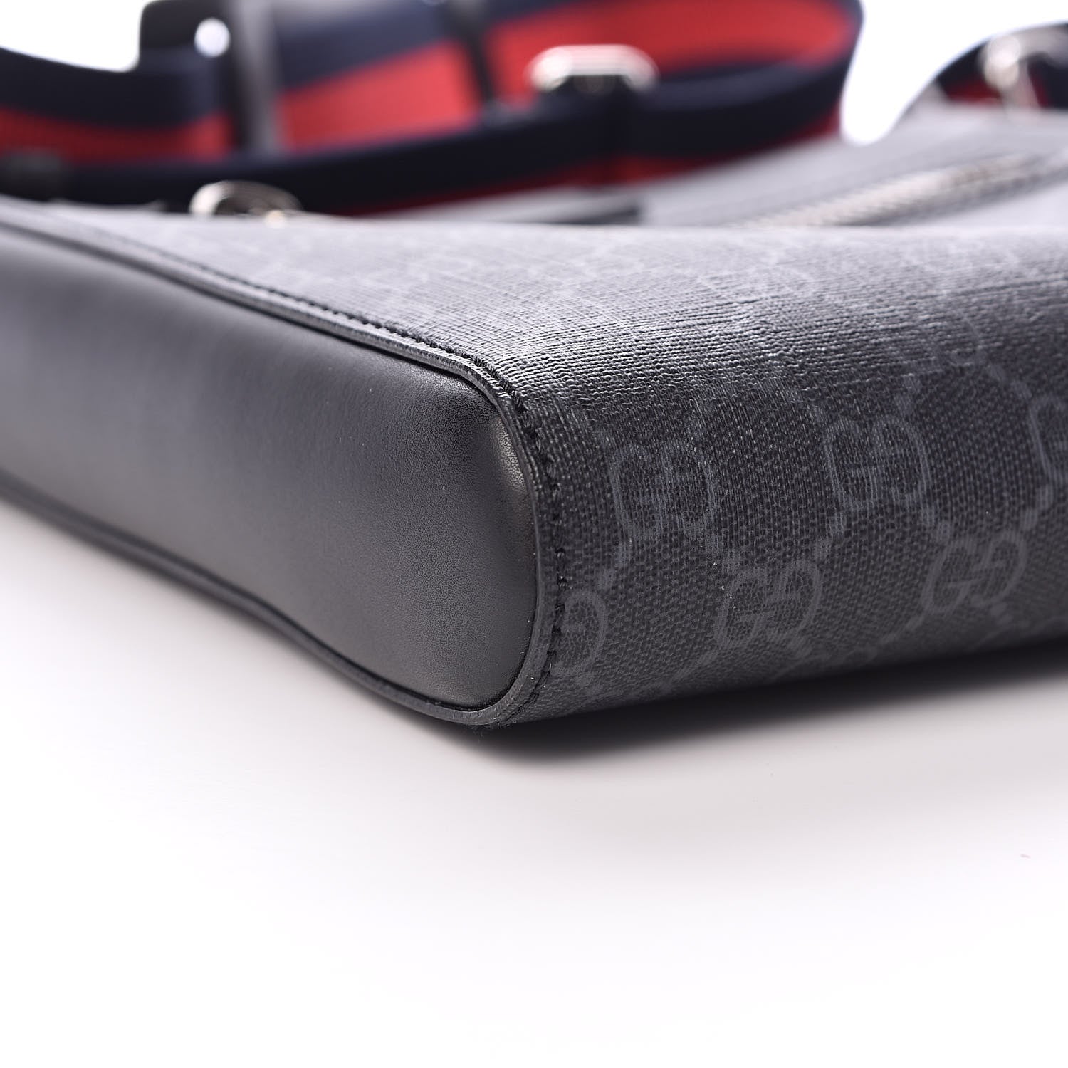 Gucci GG Supreme Monogram Web Small Flat Messenger Bag Black Grey 9 of 11