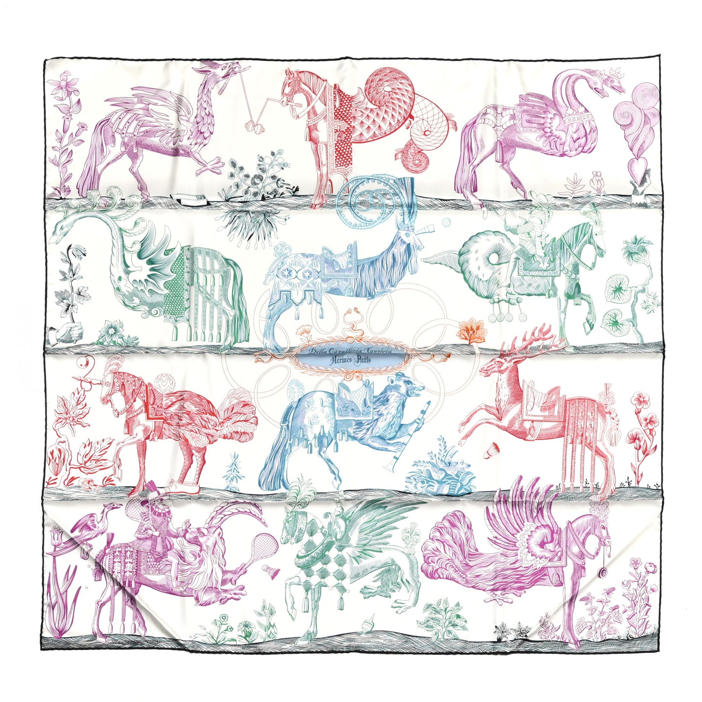 Silk Della Cavalleria Favolosa Double Face Scarf 90 Blanc Rouge Marine