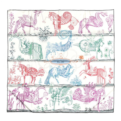 Hermes Silk Della Cavalleria Favolosa Double Face Scarf 90 Blanc Rouge Marine 1 of 5