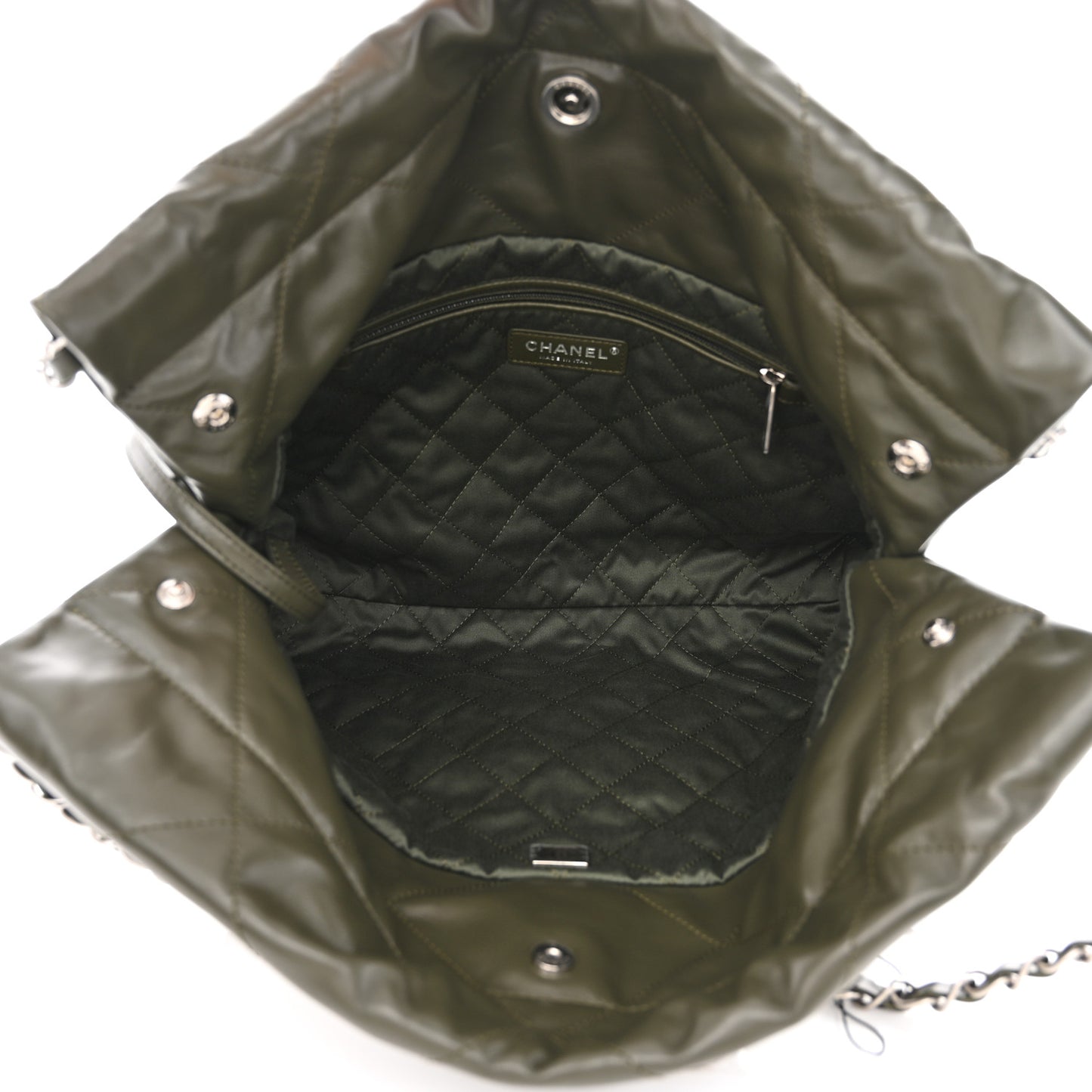 Shiny Calfskin Quilted Small Chanel 22 Khaki