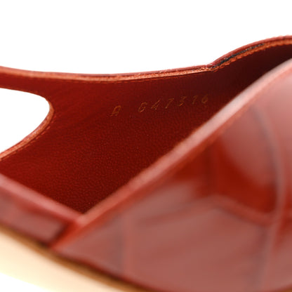 Chanel Calfskin Crocodile Embossed Patent Cap Toe Slingback Pumps 39 Dark Red White 9 of 10