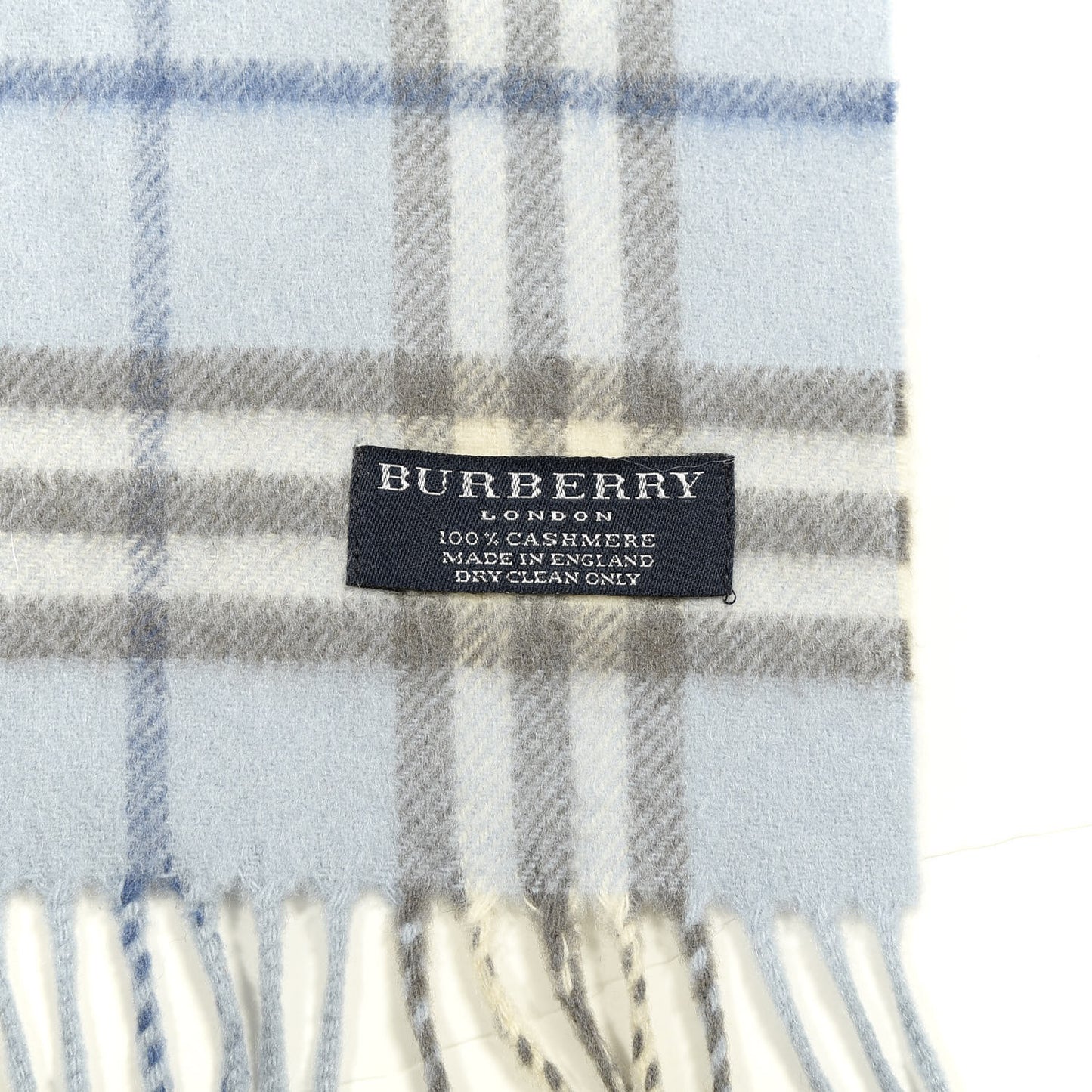Cashmere Check Fringe Scarf Light Blue