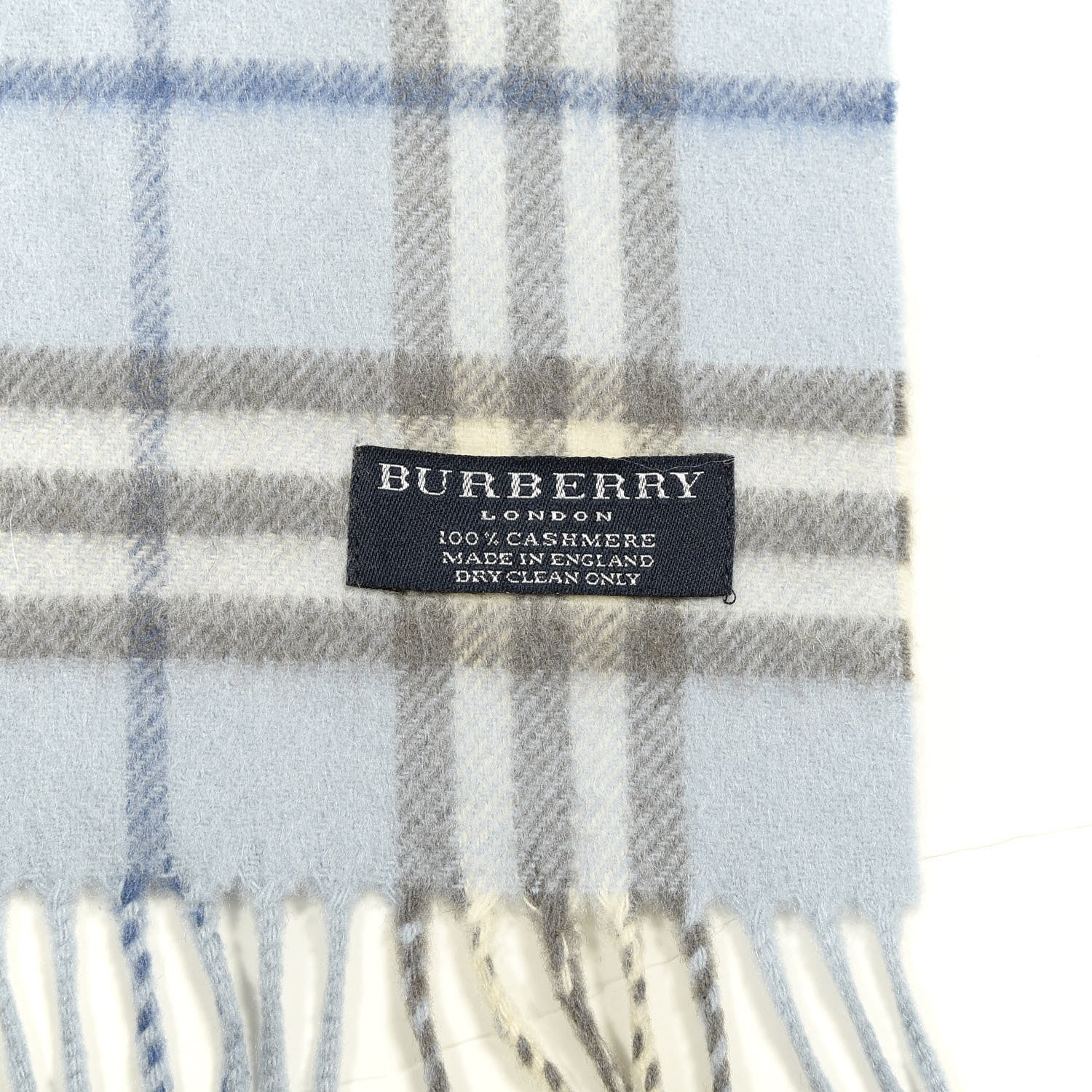 Burberry Cashmere Check Fringe Scarf Light Blue 3 of 4