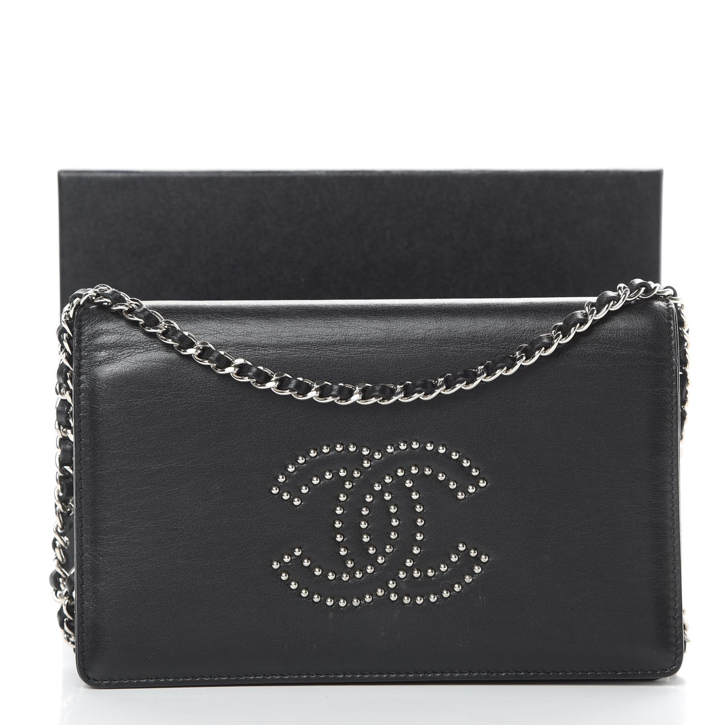 Lambskin Studded CC Wallet On Chain WOC Black