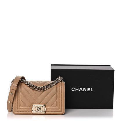 Chanel Caviar Chevron Quilted Small Boy Flap Dark Beige 13 of 13