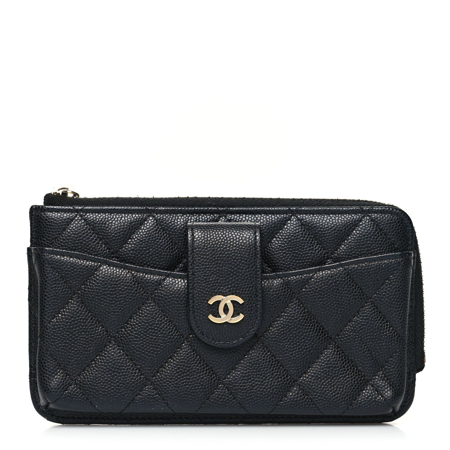Caviar Quilted Phone Holder Zip Clutch Black