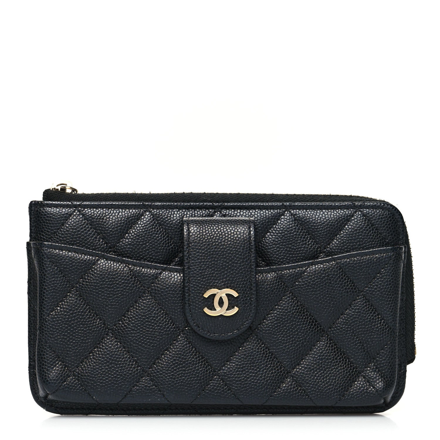 Chanel Caviar Quilted Phone Holder Zip Clutch Black 1 of 12