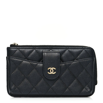 Chanel Caviar Quilted Phone Holder Zip Clutch Black 1 of 12