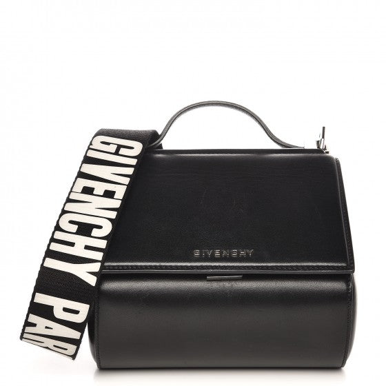 Calfskin Mini Pandora Box Logo Strap Crossbody Bag Black
