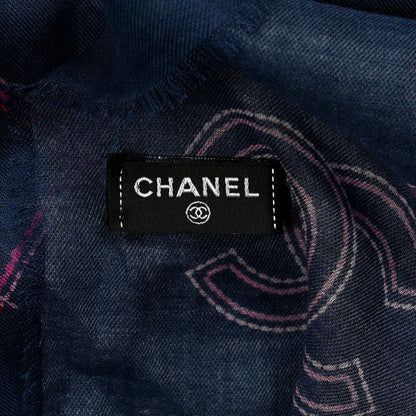 Chanel Cotton Cashmere Quilted CC Logo Stole Navy Pink 3 of 4
