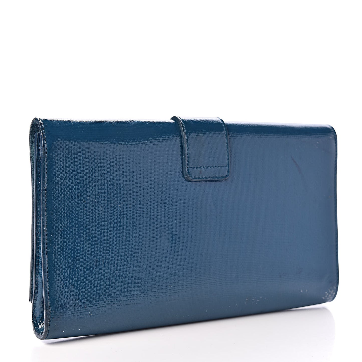 Textured Patent Classic Y Ligne Clutch Blue
