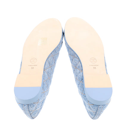 Chanel Denim Quilted CC Cap Toe Ballerina Flats 38 Light Blue 6 of 9