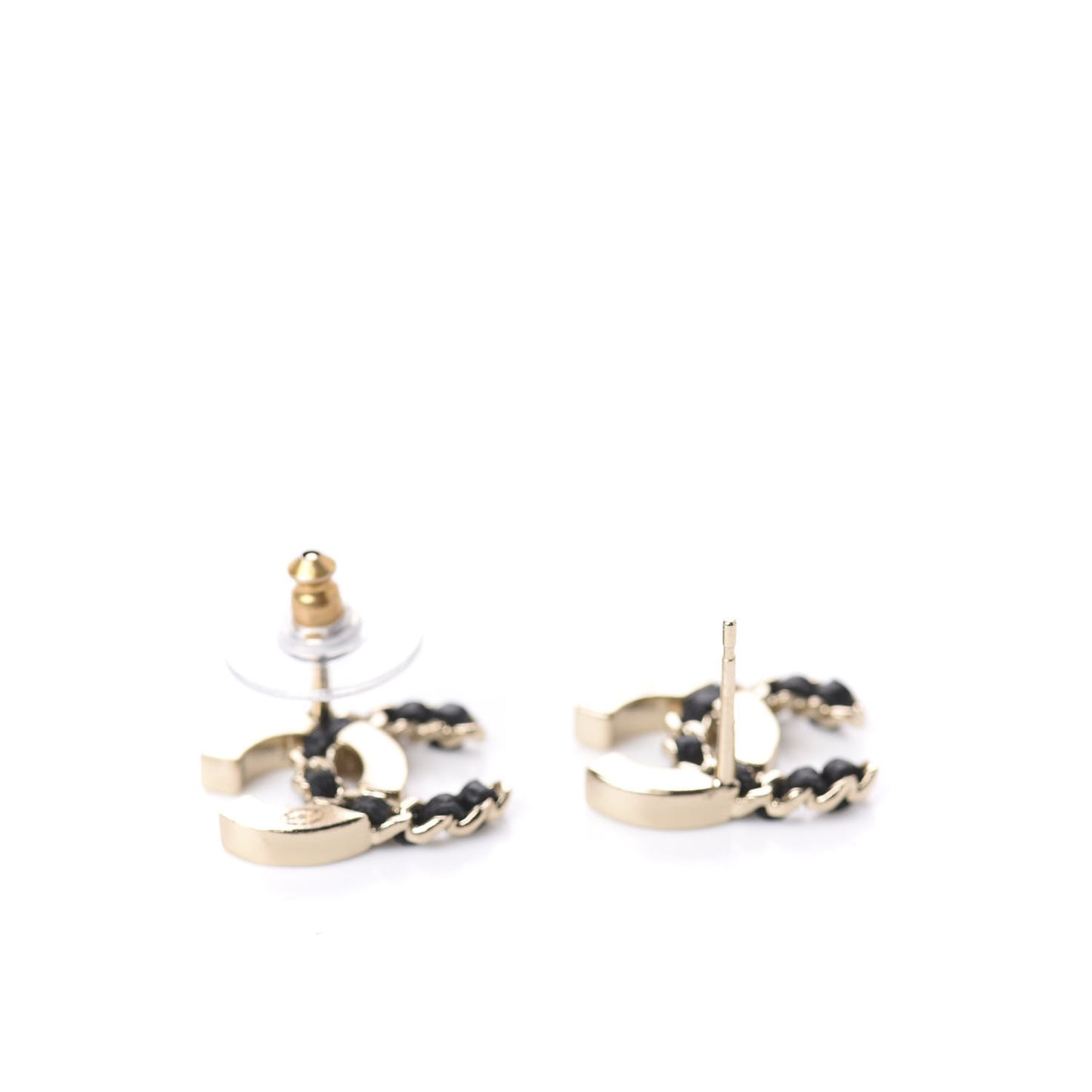 Crystal Baguette Lambskin Chain CC Vintage Allure Stud Earrings Black Gold