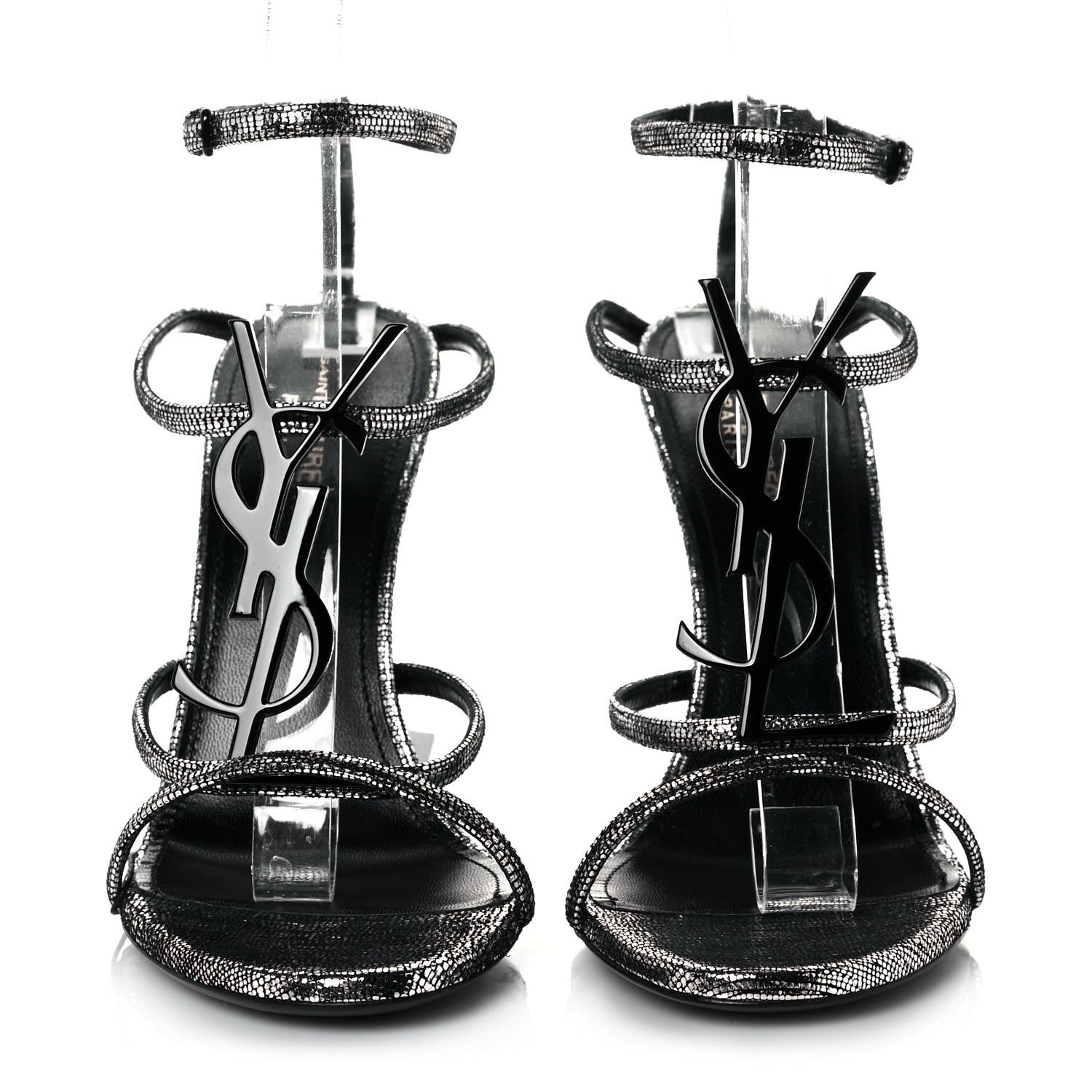 Saint Laurent Metallic Calfskin Cassandra 110 Ankle Strap Sandals 39.5 Argento 2 of 10