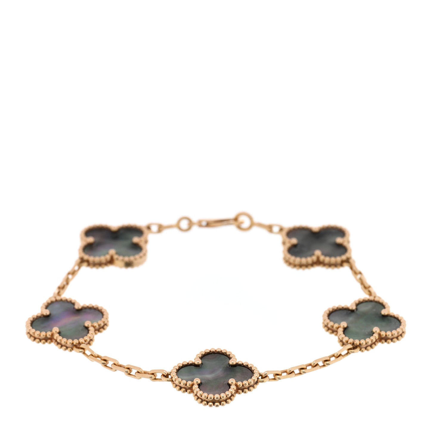18K Rose Gold Gray Mother of Pearl 5 Motifs Vintage Alhambra Bracelet