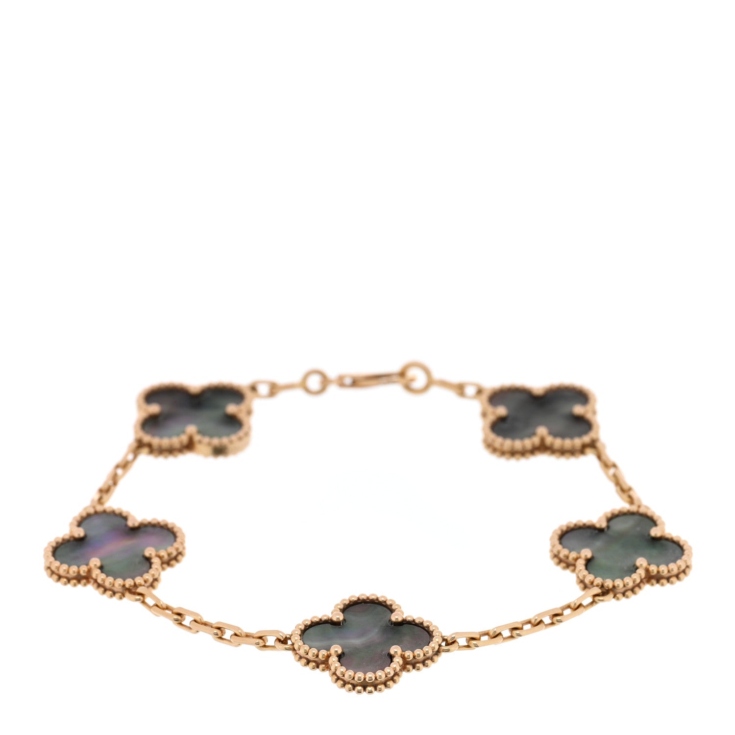 Van Cleef & Arpels 18K Rose Gold Gray Mother of Pearl 5 Motifs Vintage Alhambra Bracelet 1 of 4