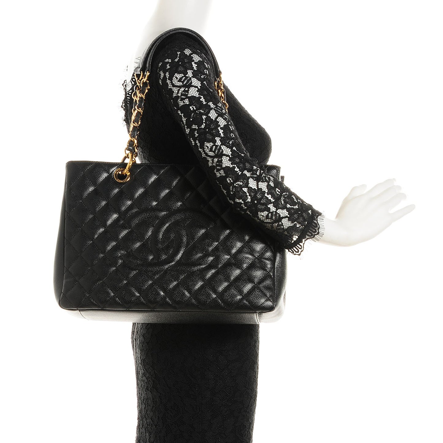 Caviar Quilted Grand Shopping Tote GST Black