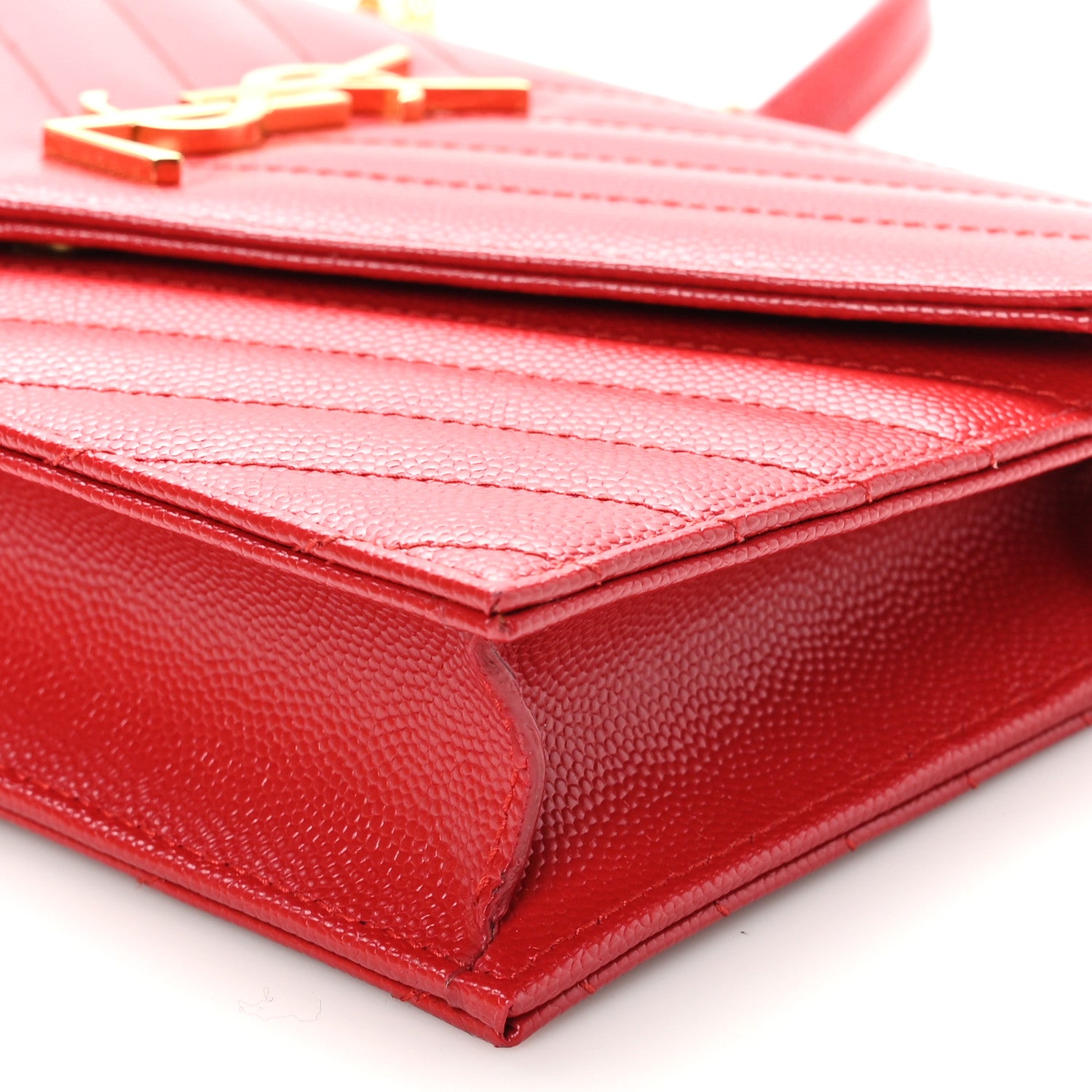 Saint Laurent Grain De Poudre Matelasse Chevron Monogram Envelope Chain Wallet New Red 9 of 10