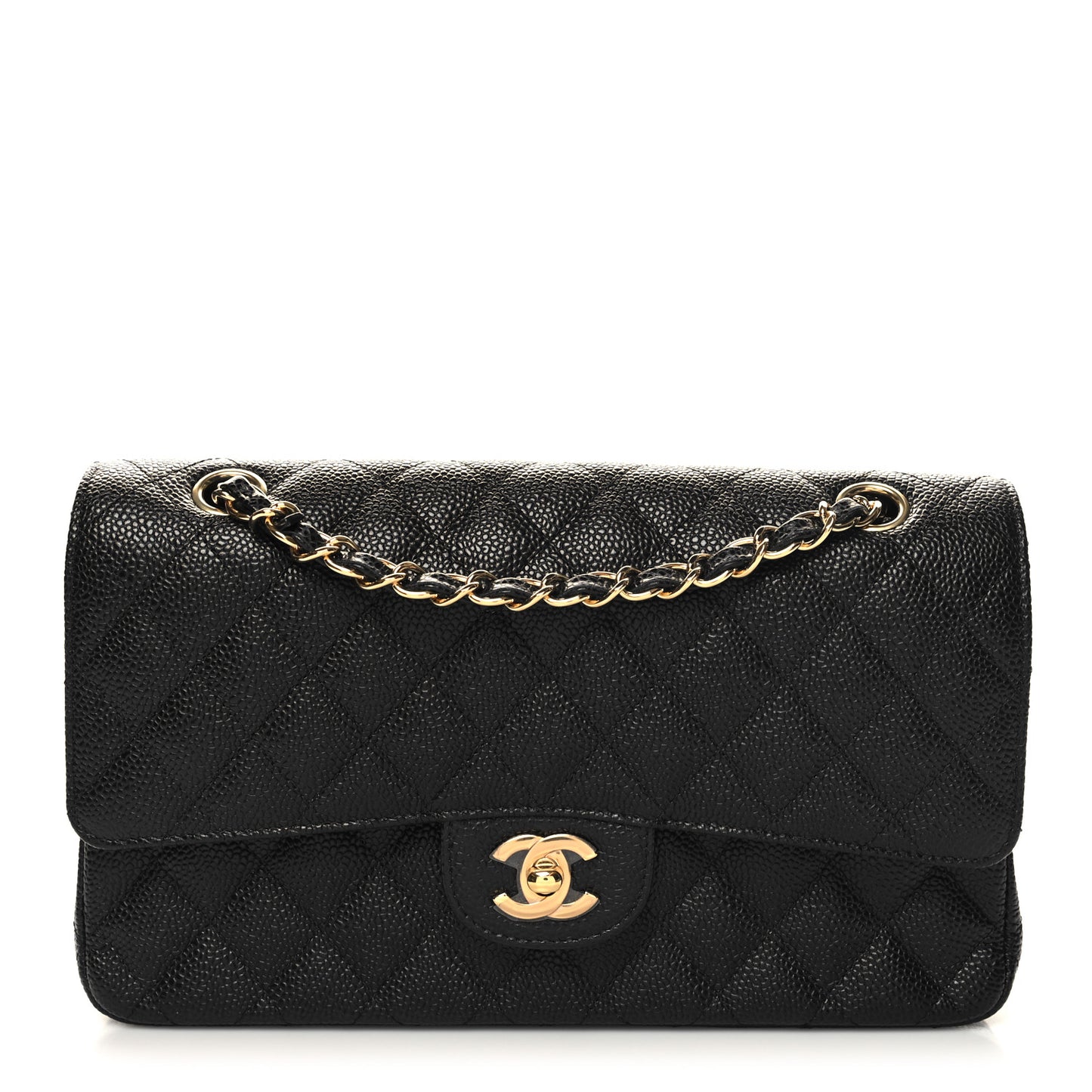 Caviar Quilted Medium Double Flap Black