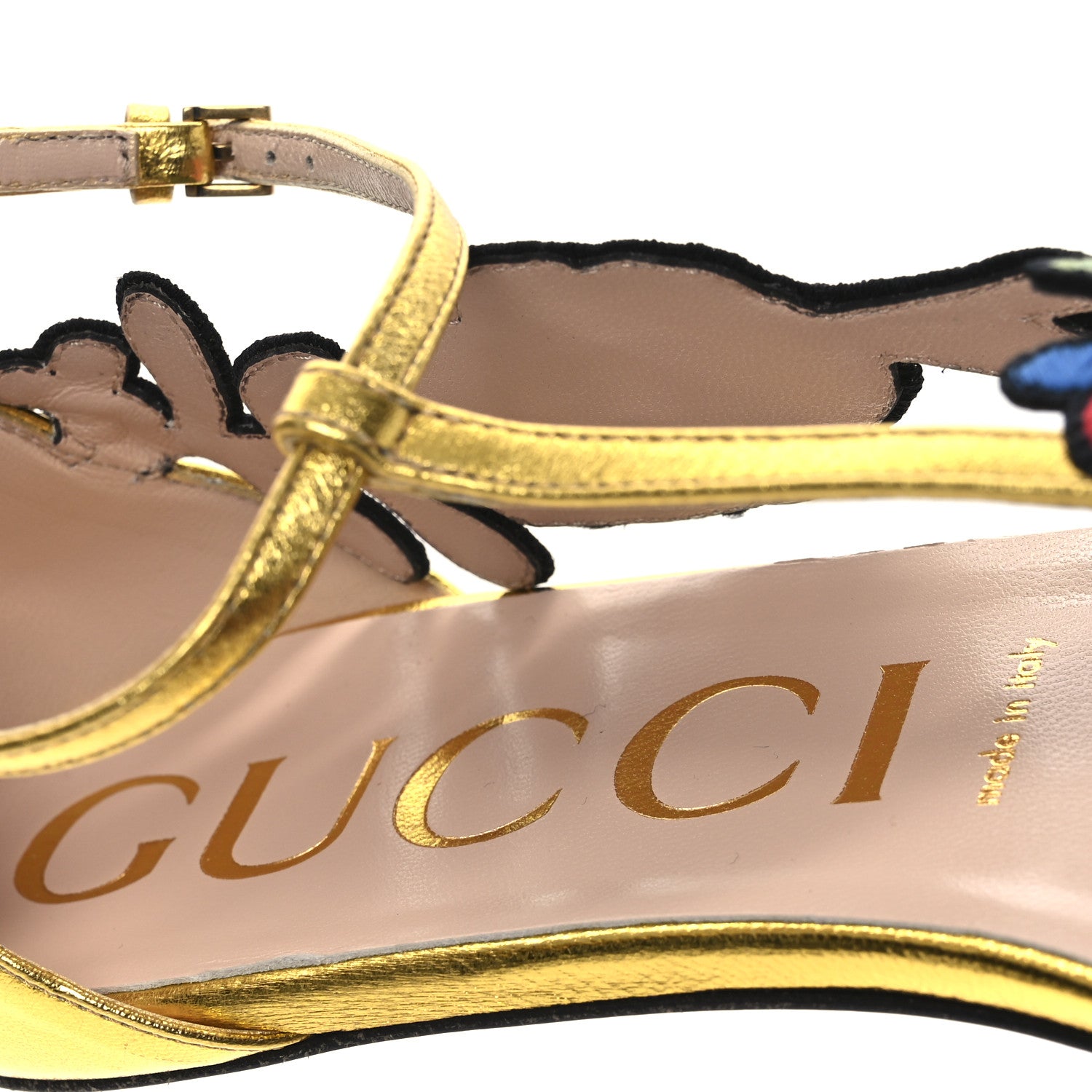Gucci Metallic Nappa Ophelia T-Strap Flat Sandals 36 Gold 9 of 10