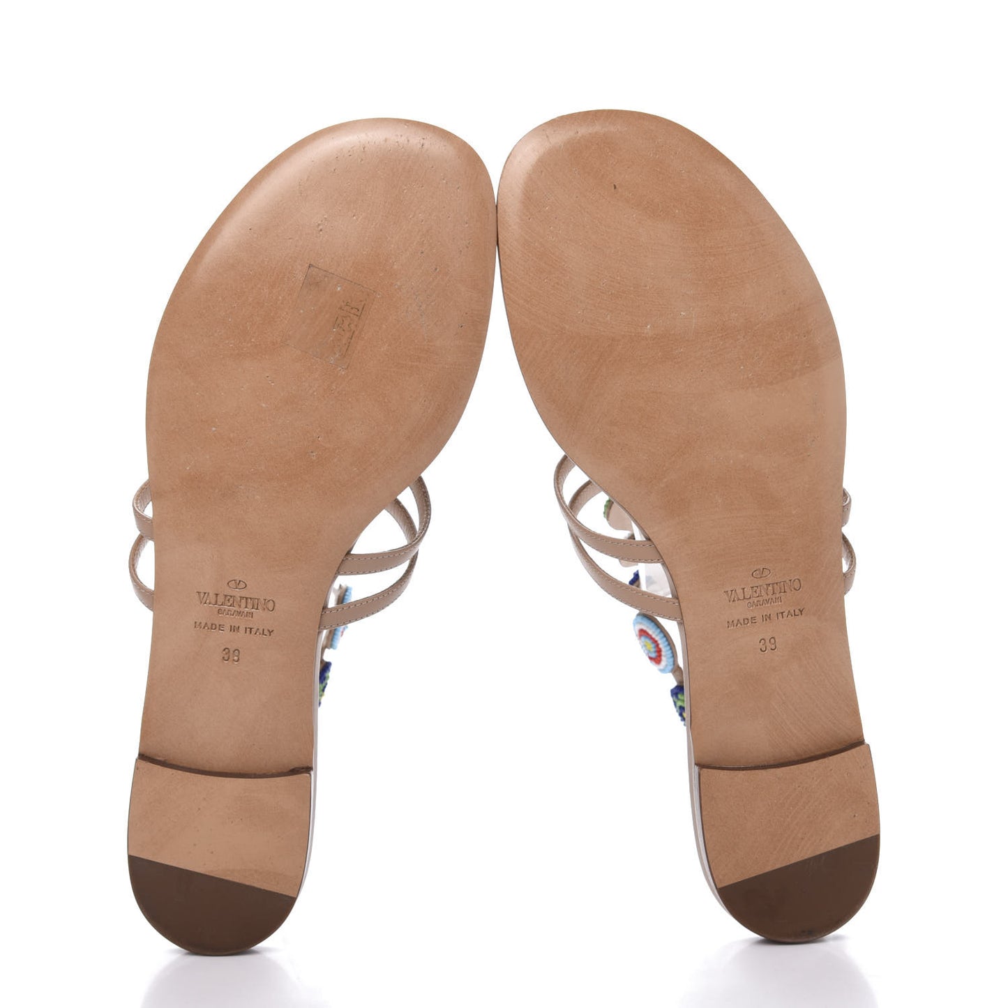 Nappa Beaded Medallion Ankle Wrap Flat Thong Sandals 39 Skin Sorbet