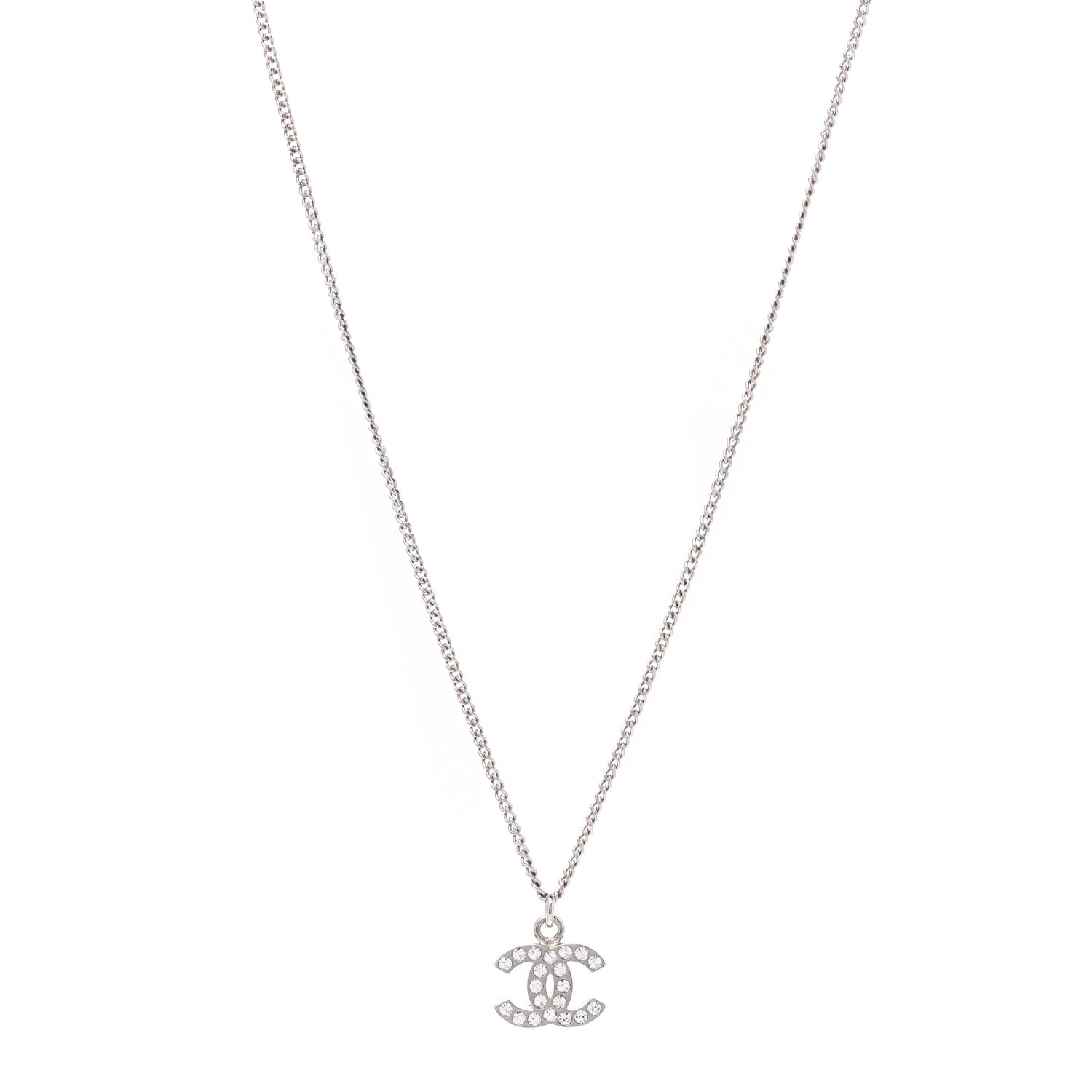 Chanel Crystal Timeless CC Necklace Silver 1 of 5