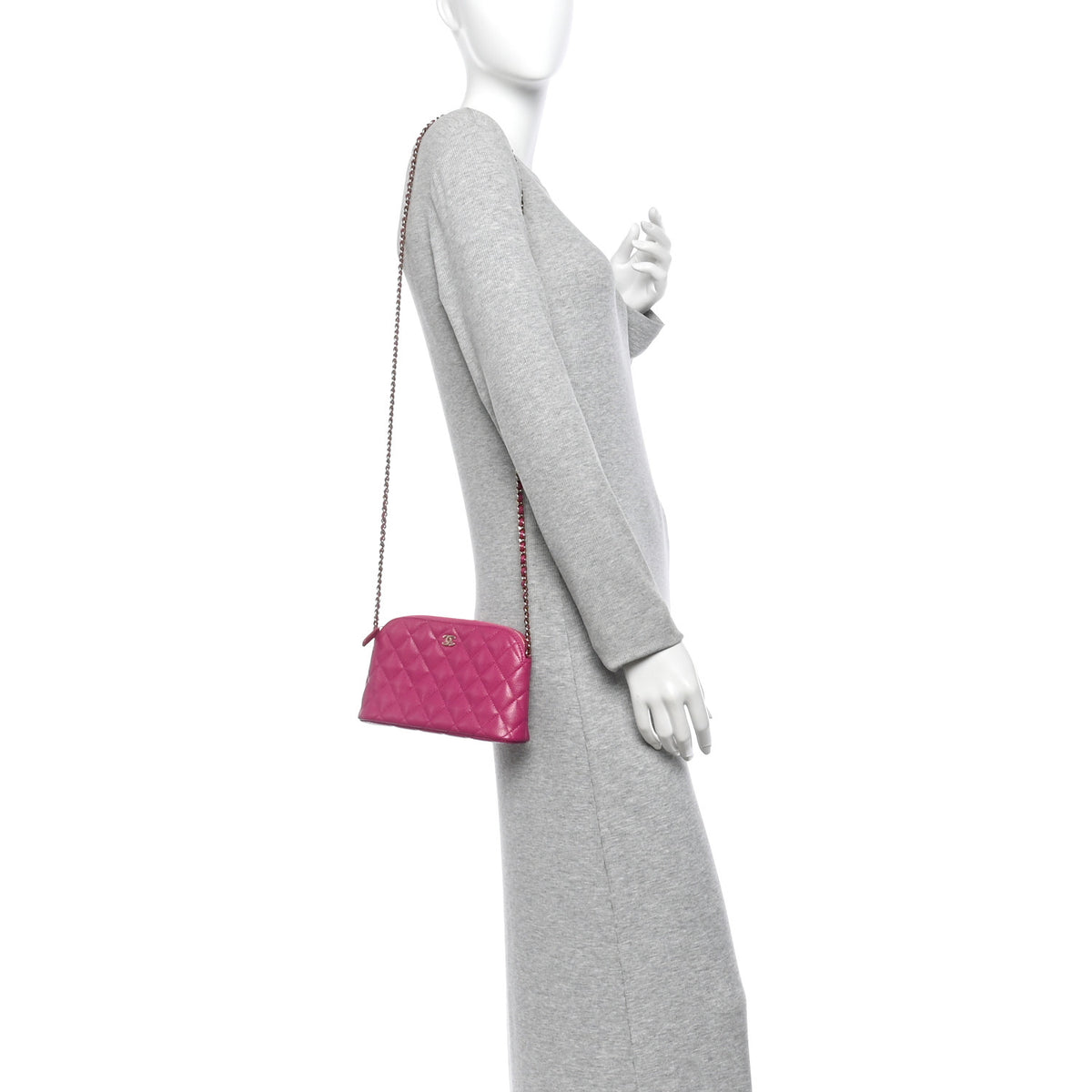 Caviar Quilted Classic Clutch With Chain Fuchsia
